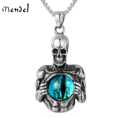 MENDEL Cool Mens Gothic Skeleton Skull Evil Eye Necklace Pendant Stainless Steel • $11.89