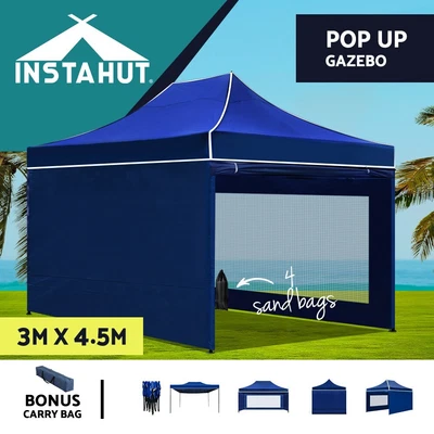 $259.95 • Buy Instahut Gazebo Pop Up Marquee 3x4.5 Folding Wedding Tent Gazebos Shade Blue