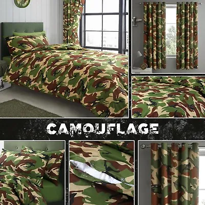 £11.95 • Buy Camouflage Army Green Brown Duvet Quilt Cover Bedding Set Curtain Floor Cushion