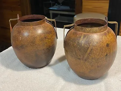 SOLID METAL CAULDRON STYLE POTS With HANDLES - SET Of 2  MADE IN INDIA - 6  Dia • $18