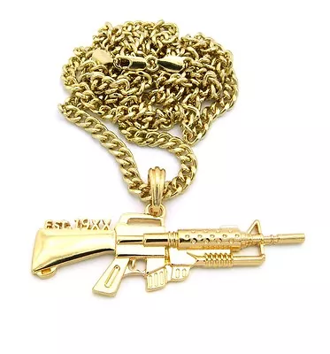 MGK'S MACHINE GUN LACE UP EST 19XX PENDANT 5mm/36  CUBAN CHAIN NECKLACE XZP12CC • $15.95