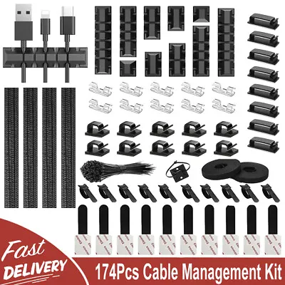 174 Pcs Cable Management Kit Wire/Cord Organizer Zip Ties Holder Clips Adhesive • $6.99