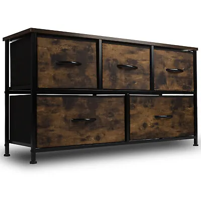 Dresser For Bedroom With 5 DrawersWide Chest Of Drawers Storage Organizer Unit • $62.26
