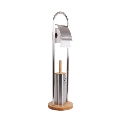 $57 • Buy White Magic Eco Basics Bamboo Toilet Paper/Roll Dispenser/Brush Stainless Steel