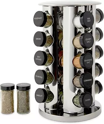 20 Jar Revolving Countertop Spice Rack With Spices Polished Stainless Steel • $36.23