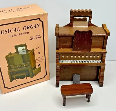 Vintage Wood Organ Musical Box Secret Box With Key Bench Miniature Love Story • $38.70