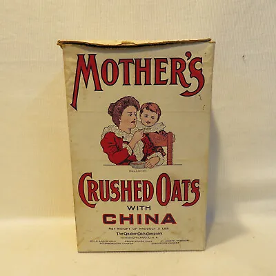 HTF 1920s Mothers Crushed Oats With China Box Quaker Oats Laughlin Ivory Trellis • $34.85