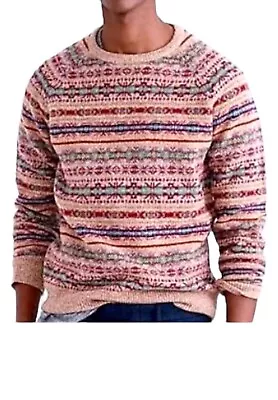 J. Crew Fair Isle Lambswool Crewneck Sweater Honey Beige Size Medium • $55.99