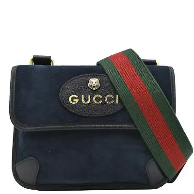 GUCCI Neo Vintage Suede Crossbody Bag Blue 501050 • $985.50