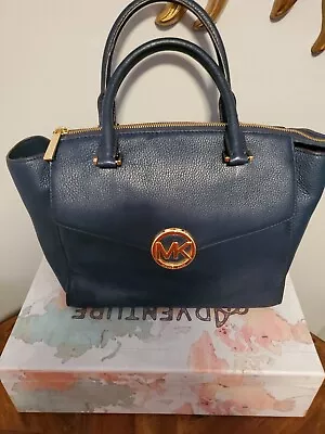  Michael Kors Signature Pebbled Leather NAVY Hudson Satchel Bag Pre-owned  • $55