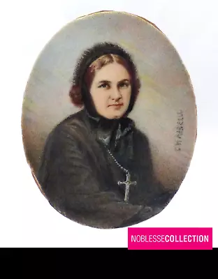 SIGNED ANTIQUE 1840s FRENCH MINIATURE HAND PAINTED WOMAN PORTRAIT • £157.57