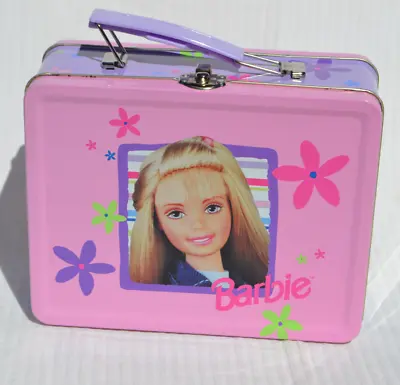 Barbie Pink Flower Tin Lunch Box Candy Tin 7 5/8  Wide 1998 Mattel • $9