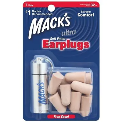 Mack's Ear Plugs Ultra Soft Foam Extreme Comfort Noise Blocker Free Case 7 Pair • $10.74