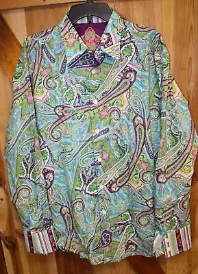 Robert Graham Shirt ~ Silk Trim ~ Vintage PSYCHEDELIC Club Dance ~ Men's XL • $149.99