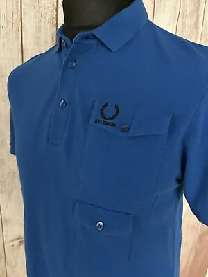 Fred Perry X Raf Simons Mens Polo Shirt Double Pocket Size 40 Medium Blue SM5256 • £24.90