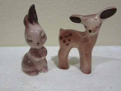 VTG 40's California Pottery Robert Simmons? Rabbit & Deer Figurines Brown Finish • $21.95