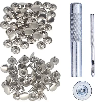 £9.19 • Buy Double Cap Rivets 4/5/6/7/8/9/10/12/15mm Studs Leather Craft Rapid Repair + Tool
