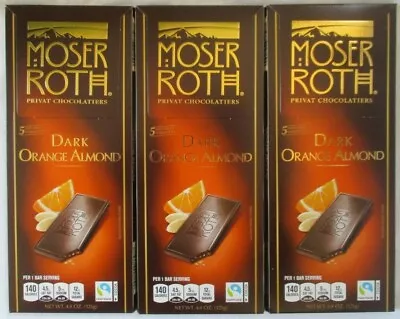 3 Moser Roth Premium Chocolate Dark Orange Almond 5-bar 4.4-oz Packs • $11.99