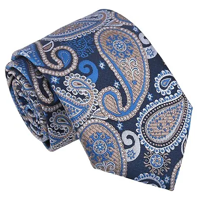 Blue & Cream Mens Tie Paisley Bohemian Modern Style Classic Wedding Tie By DQT • £8.49