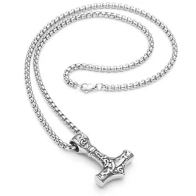 Norse  Thor's Hammer Mjolnir Mens Womens Stainless Steel Pendant Necklace • $8.98