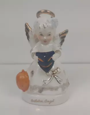 Vintage October Angel Month Halloween Figurine Holding Mask Pumpkin Japan READ • $39.99