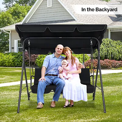 Porch Swing 3-Person Outdoor Swing Chair Patio Hanging Swing With Canopy Cushion • $105.99