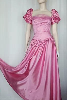 Vtg 80s Lace Satin Low Back Party Prom Costume Dress Dusty Pink M • $69.22