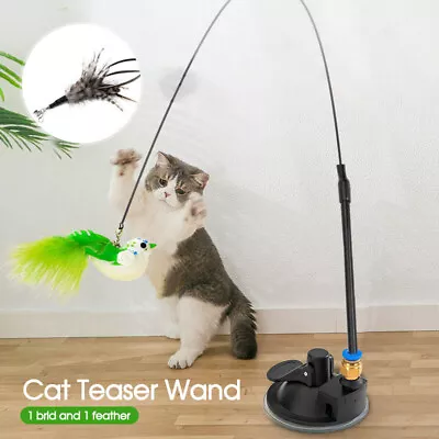 Cat Play Toy Simulation Birds Teaser Wand Interactive Stick With Suction Cup • $15.69