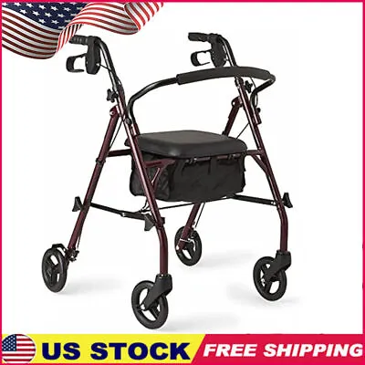 Rollator Medical Walker W/ Seat Steel Frame Height Adjustable Arms 350 Lbs New • $58.34