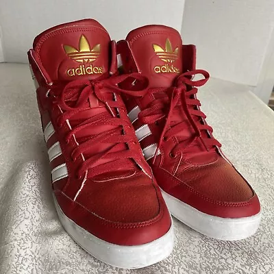 Adidas Men 14 Red Sneakers High Top Hard Court Red White Gold FV5328 Shoes • $45