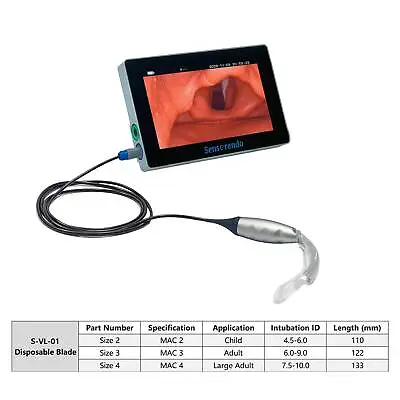 7 Inch Touchscreen Display Video Laryngoscope With Disposable Blades (MAC2/3/4) • $499