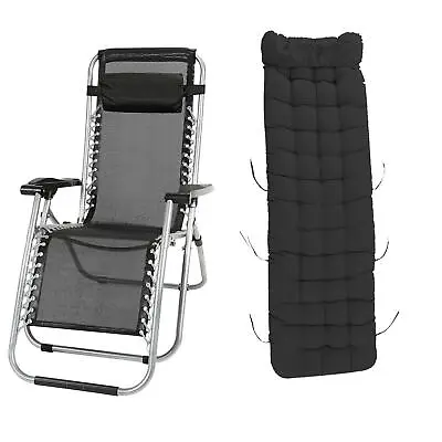 £49.95 • Buy 1 X Zero Gravity Chair Recliner Outdoor Garden Sun Lounger & Cushion Mat Black