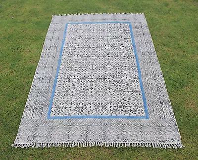 Indoor/Outdoor Mat Decor Hand Block Print Cotton Dhurrie Bohomian Carpet Doormat • $280