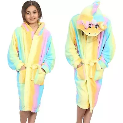 A2Z 4 Kids Super Soft 3D Animal Unicorn Rainbow Hooded Bathrobe Dressing Gown • £5.99