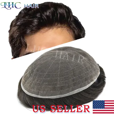 Full French Lace Men Toupee Natural Hairline Transparent Hair System Replacement • $217.55