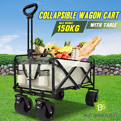 Folding Beach Trolley Wagon Cart Garden Picnic Camping Shopping Trolley Beige • $119.75