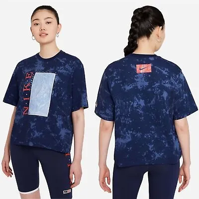 Nike RWD Air Topo Map Acid Wash Tie Dye Boxy Tee Navy - Size S • £38.55