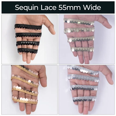 £4.29 • Buy 4 Metres Shiny Sequins Lace Trim Ethnic Sew On Ribbon Clothes Accessories DIY