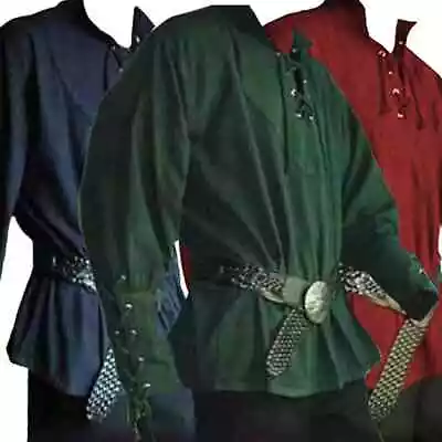 Handsome Men Medieval Renaissance Long Sleeve Shirt Bandage Casual Tops New • $29.10