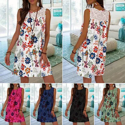 Women's Flowers Lace Dress Summer Beaches Sundress Casual A-Line Tanks Dresses  • £13.07