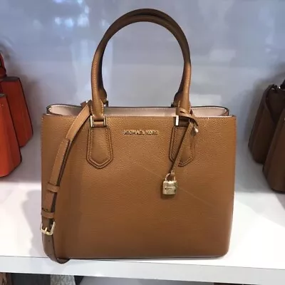 New Michael Kors Adele Large Brown Leather Satchel Bag • $149