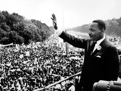 V4131 MLK Martin Luther King Jr. Crowd Waving Retro BW WALL POSTER PRINT AU • $29.65