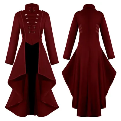 💧 Women Gothic Steampunk Button Corset Costume Coat Tailcoat Jacket Overcoat • $45.99