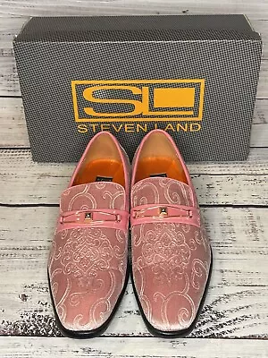 Steven Land Men’s Dress Shoes 10 Pink Embossed Velvet Patent Leather Square Toe • $49.99