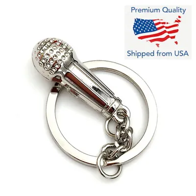 Vintage Hand Microphone Silver Charm Pendant Keychain Key Chain Singer Gift • $6.99