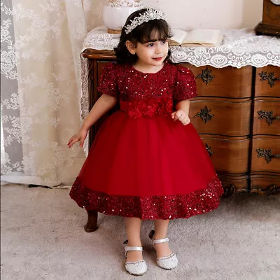 Kids Baby Flowers Girls Party Sequins Dress Wedding Bridesmaid Dresses Princess • £19.99