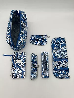 Vera Bradley Blue Lagoon RARE 6 Piece Travel Set Cosmetic Bag Hair Iron Bag-Etc • $84.99