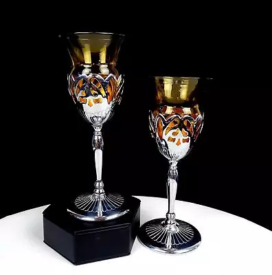 Cambridge Glass Farber Bros Amber 2Pc 6 1/2  Cordials Sherry Glasses 1932-1965 • $44.97