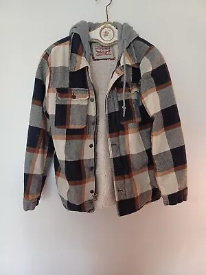 Levi's Mens Small Flannel Plaid Sherpa-Lined Hooded Trucker Jacket Shacket Shirt • $27.99