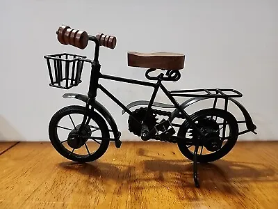 Miniature Black Bicycle Model Folk Art Metal Decor Working Chain & Wheels • $25
